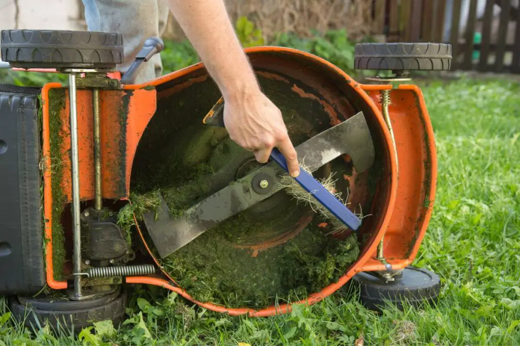 Lawn mower blade cleaning