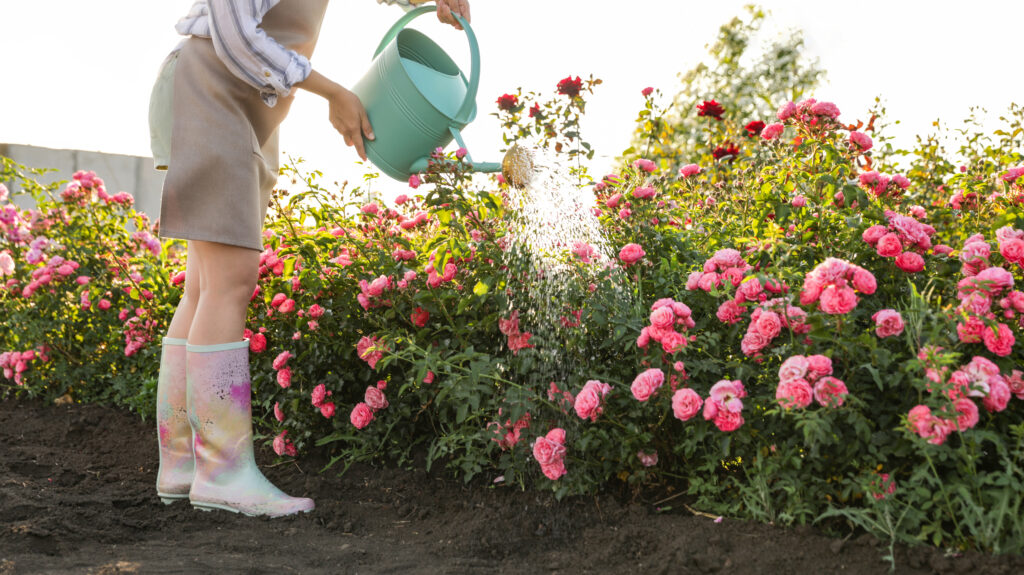 Watering Rose plant